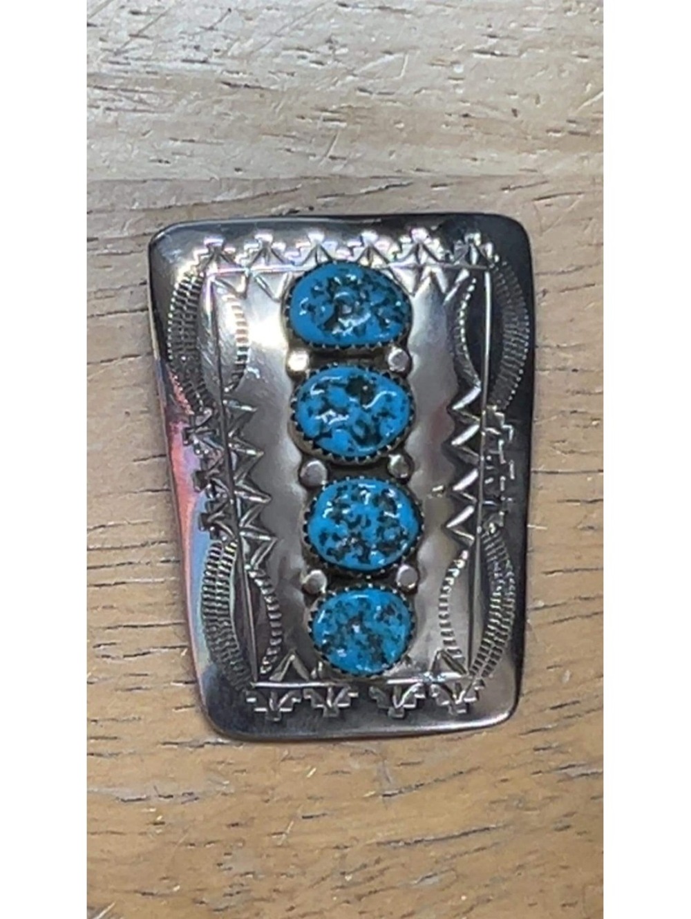 Navajo Natural turquoise sterling silver traditional cluster bolo tie -Julia